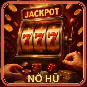 Máy đánh bạc (slot machine) với màn hình đầy màu sắc và biểu tượng Jackpot